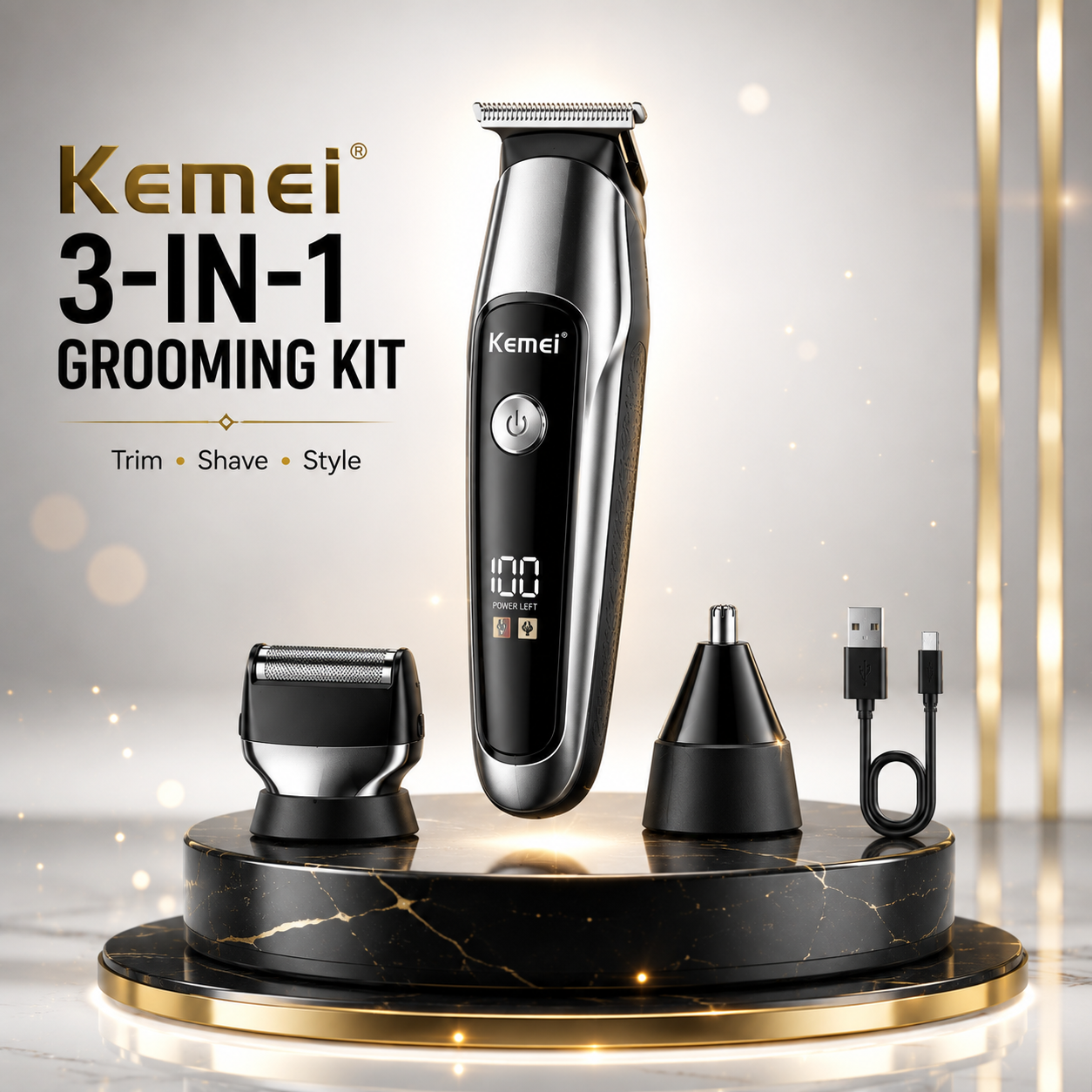 Kemei 3-in-1 Professional Shaving & Grooming Kit