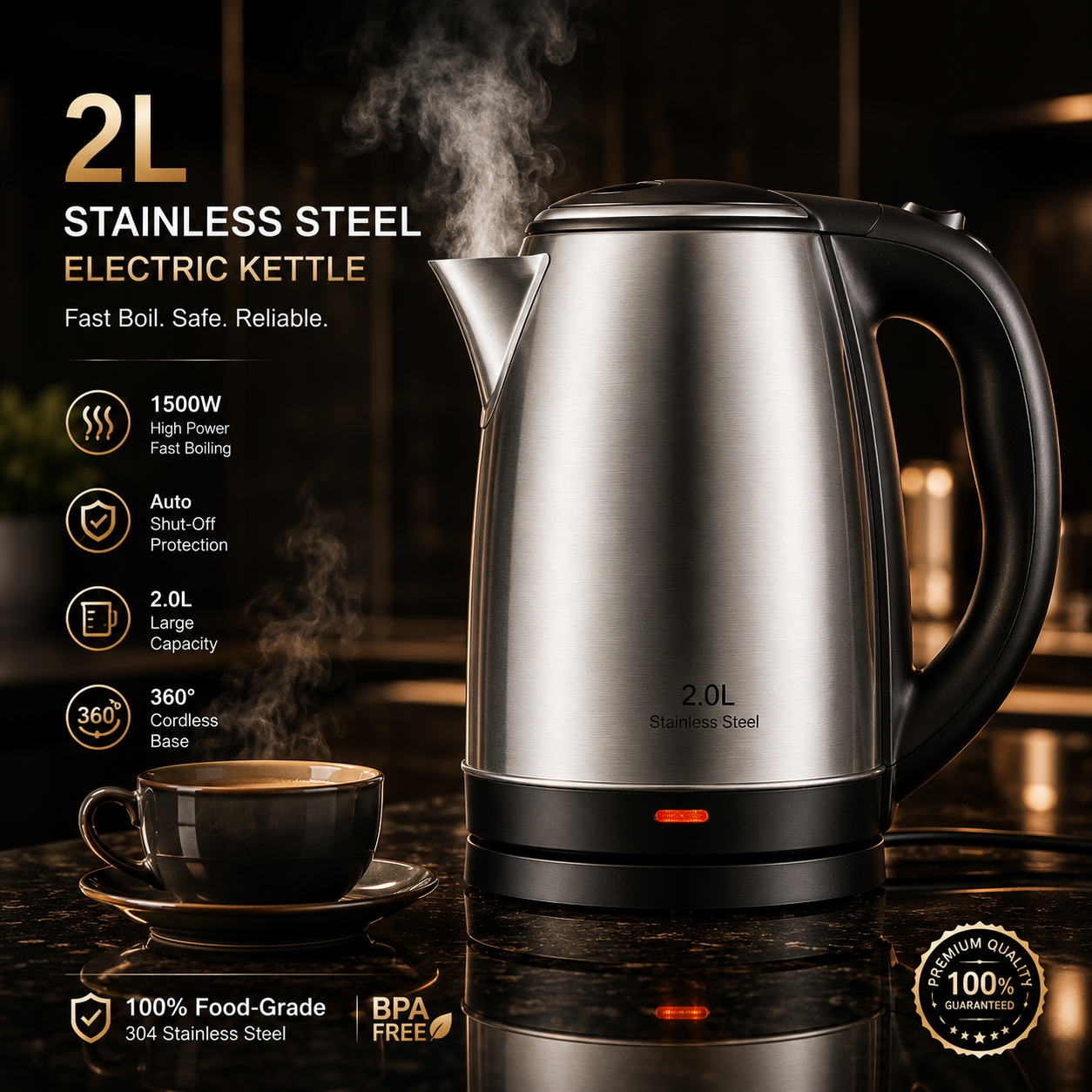 2L Electric Kettle Stainless Steel