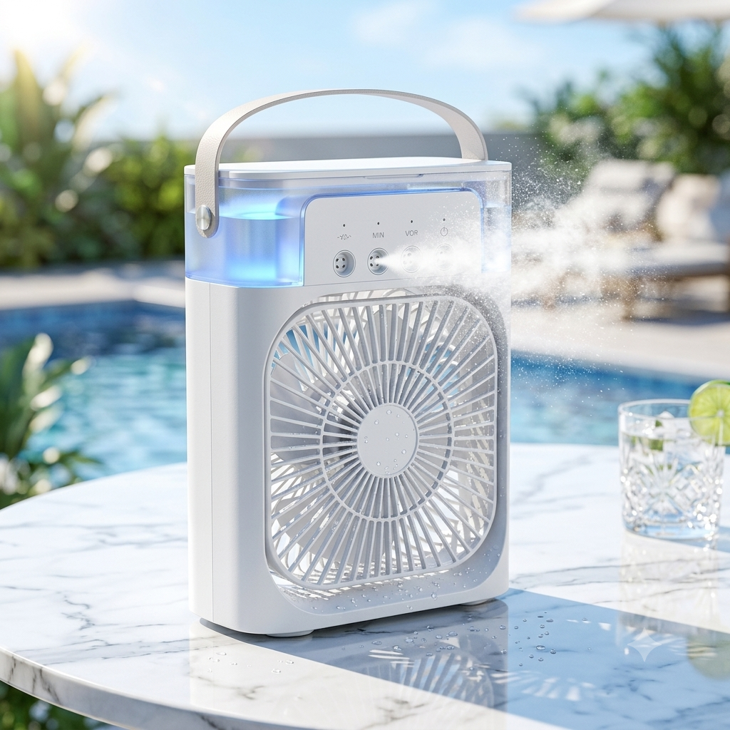 Portable USB Mist Cooling Fan & Humidifier with Carry Handle - Desktop Air Cooler