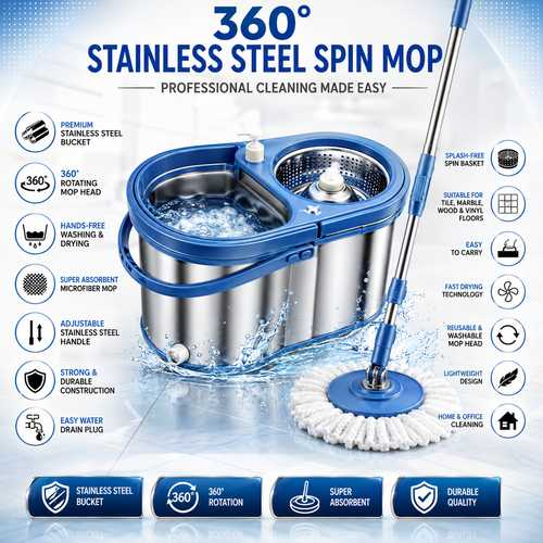 Premium Steel Bucket 360° Spin Mop