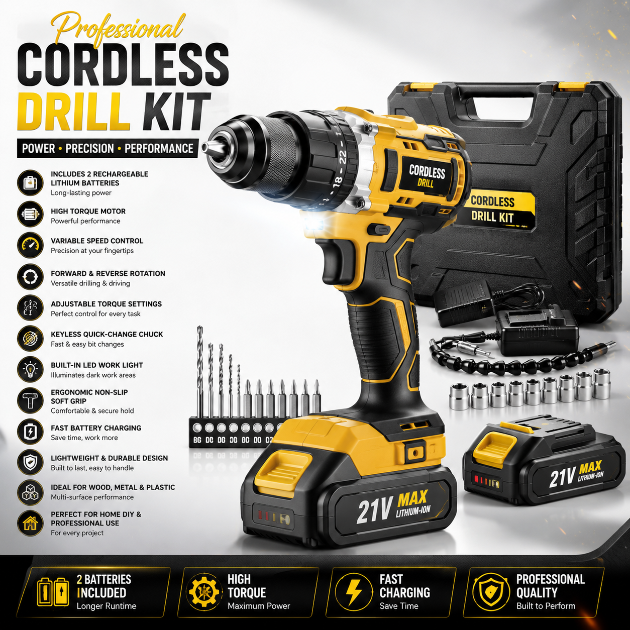 Professional Rechargeable Drill Machine - Dual Battery Kit