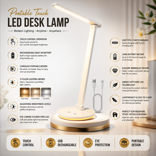Elegant Portable Touch-Control Desk Lamp