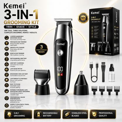 Kemei 3-in-1 Professional Shaving & Grooming Kit
