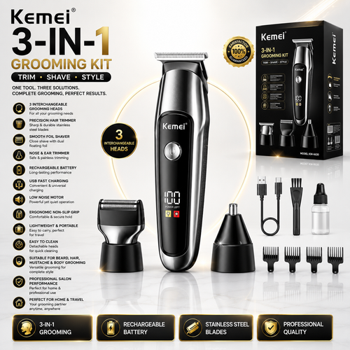 Kemei 3-in-1 Professional Shaving & Grooming Kit