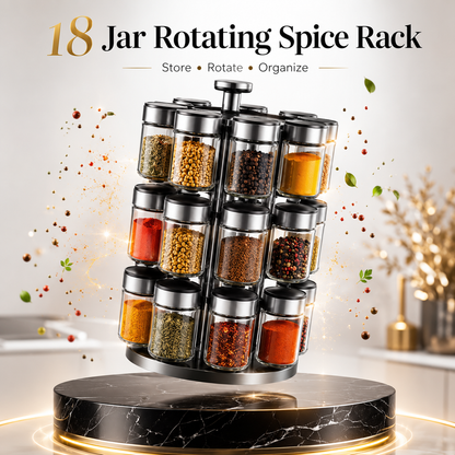Premium 18-Jar Rotating Spice Rack – Upgrade Your Kitchen Organization