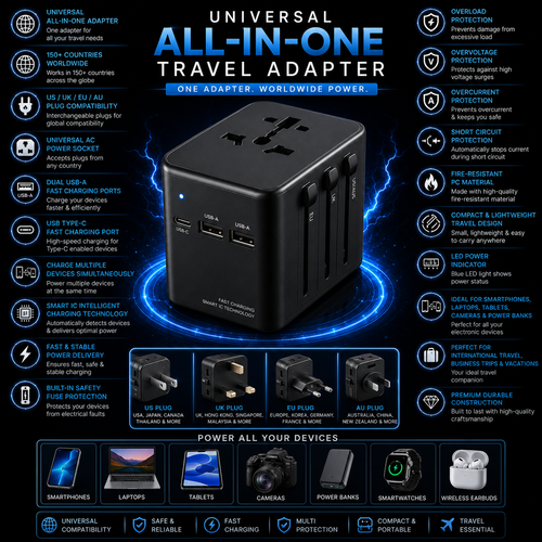 Universal All-in-One Travel Adapter – Worldwide Plug Converter