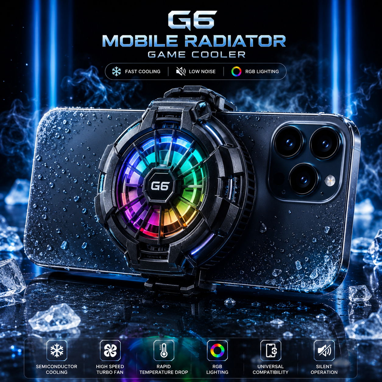 G6 Universal Mobile Radiator Game Cooler System Cooling Fan RGB