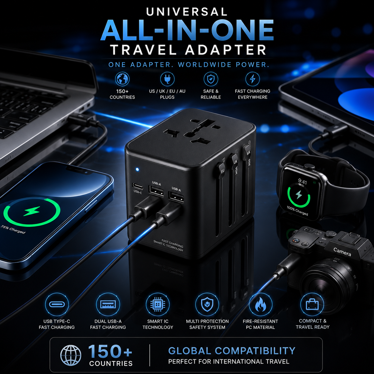 Universal All-in-One Travel Adapter – Worldwide Plug Converter