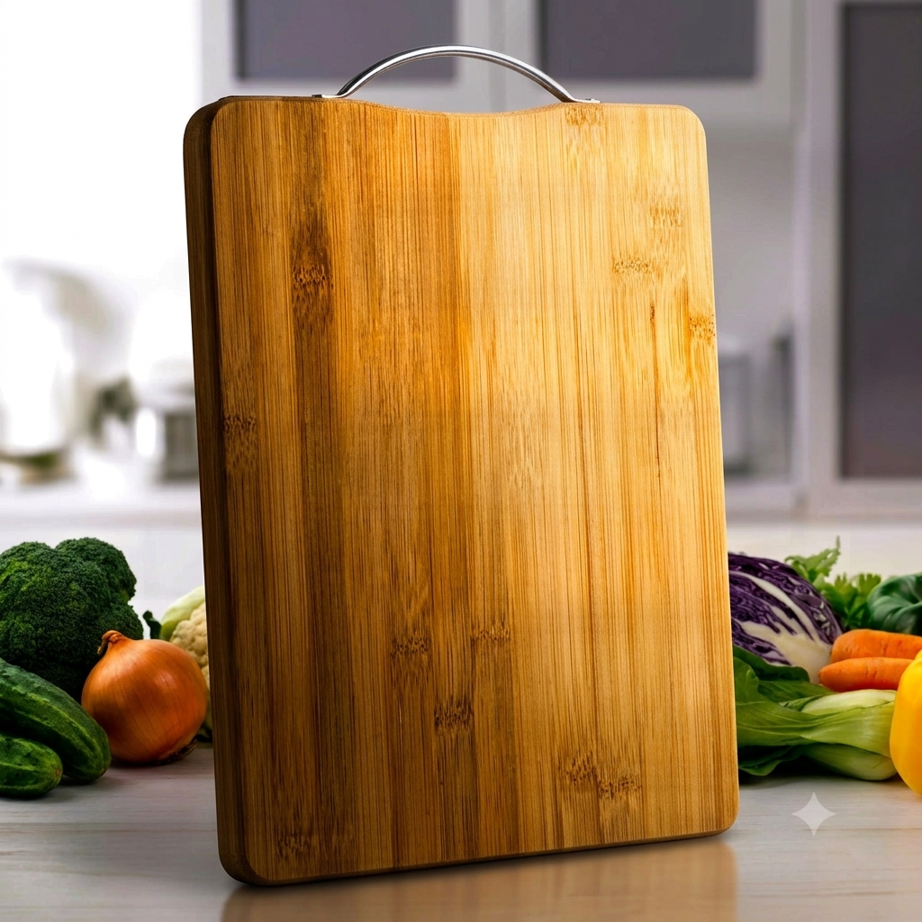 Zaroorat.online™ Premium Bamboo Cutting Board with Stainless Steel Handle