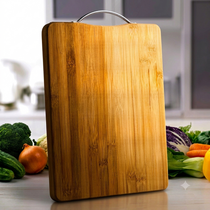 Zaroorat.online™ Premium Bamboo Cutting Board with Stainless Steel Handle