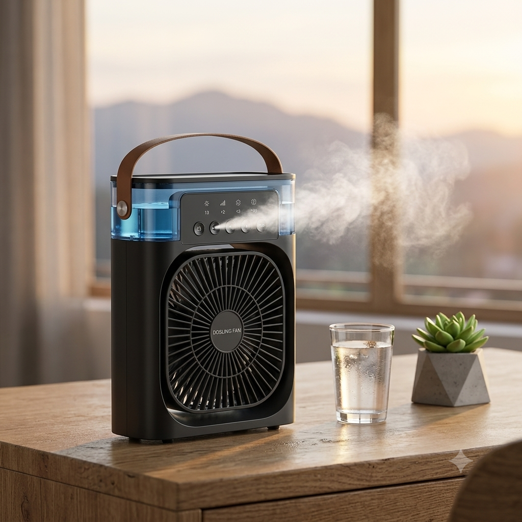 Portable USB Mist Cooling Fan & Humidifier with Carry Handle - Desktop Air Cooler