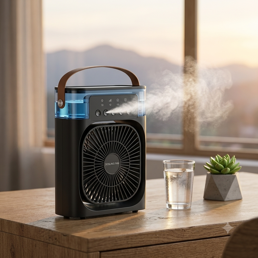 Portable USB Mist Cooling Fan & Humidifier with Carry Handle - Desktop Air Cooler