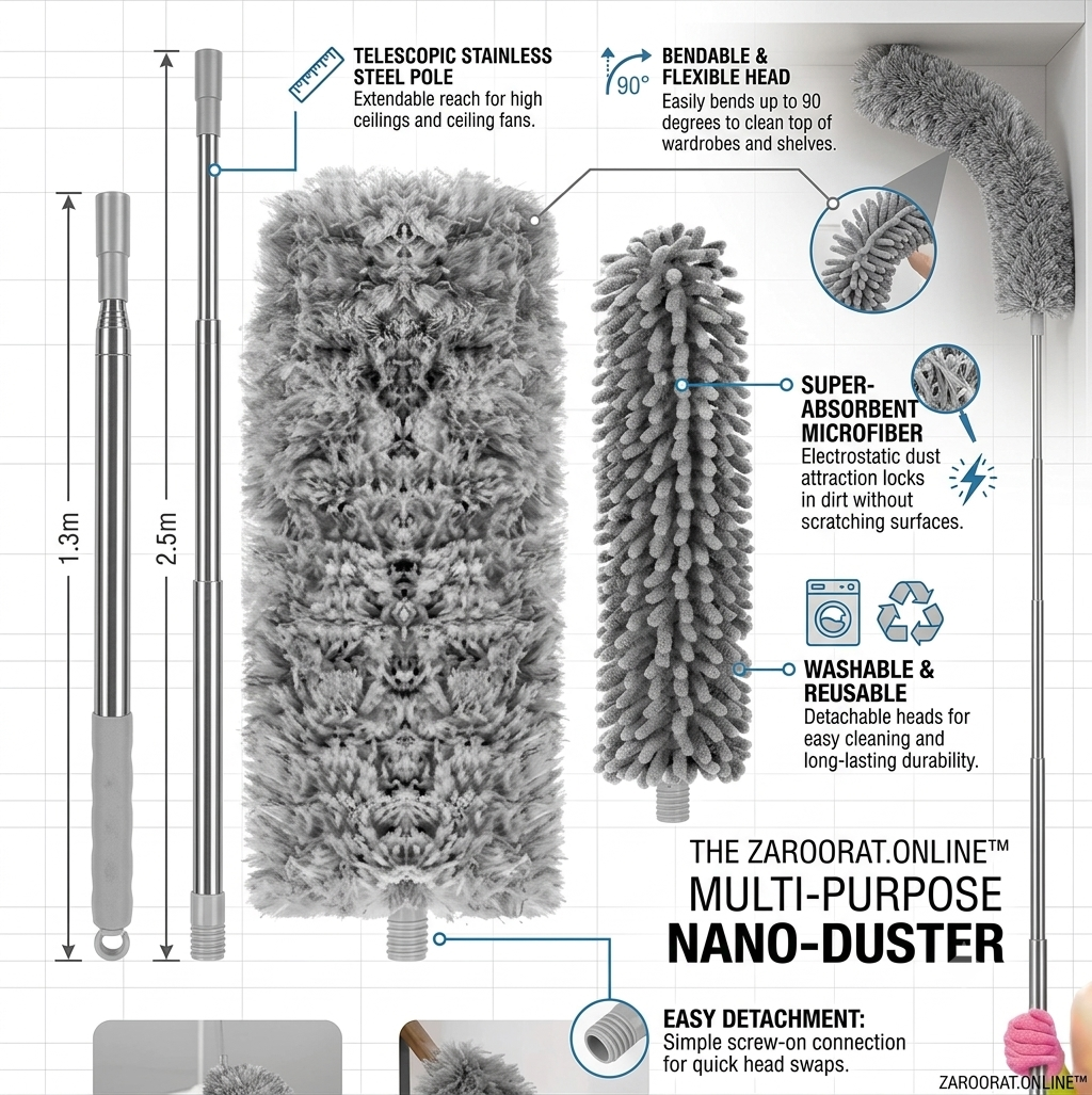 Zaroorat.online™ Multi-functional Extendable Microfiber Duster Set with Bendable Head