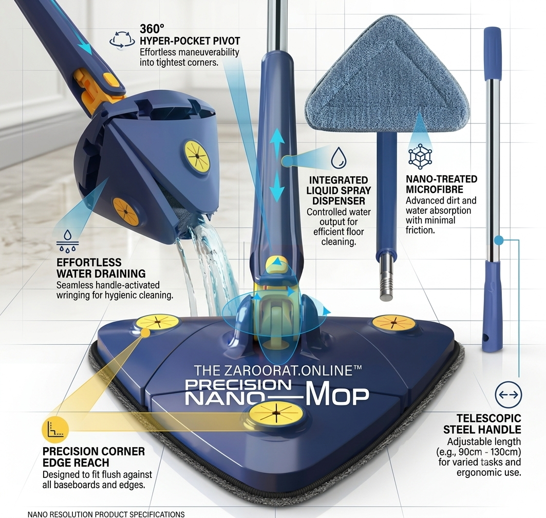 Zaroorat.online™ 360° Rotating Triangle Cleaning Mop with Self-Wringing Mechanism