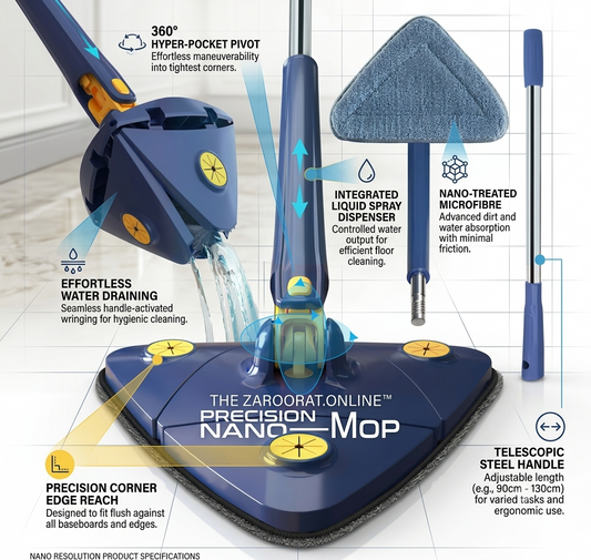 Zaroorat.online™ 360° Rotating Triangle Cleaning Mop with Self-Wringing Mechanism